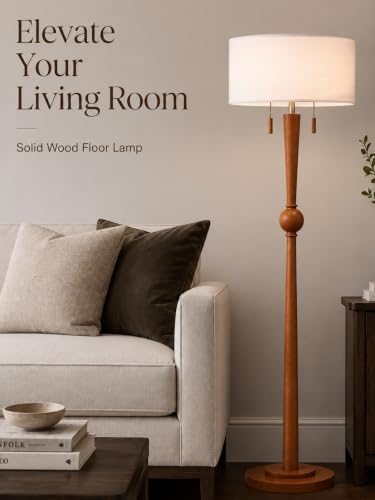 MOFFE Solid Wood Floor Lamp for Living Room,Pull Chains Standing Lamp - color: Amber Walnut