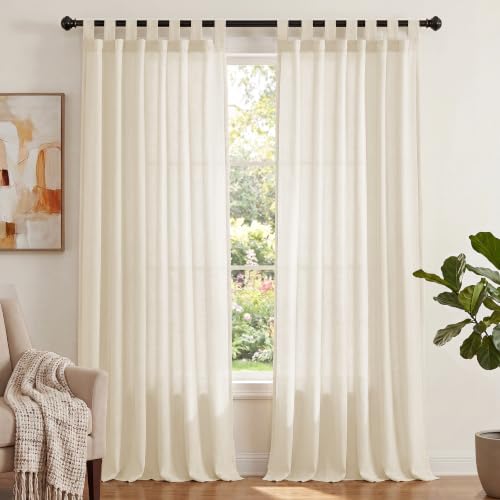 PrinceDeco Linen Semi Sheer Curtains for Living Room, 52x96 inch, Ivory - color: Ivory, size: 52"W x 96"L (Pack of 2)