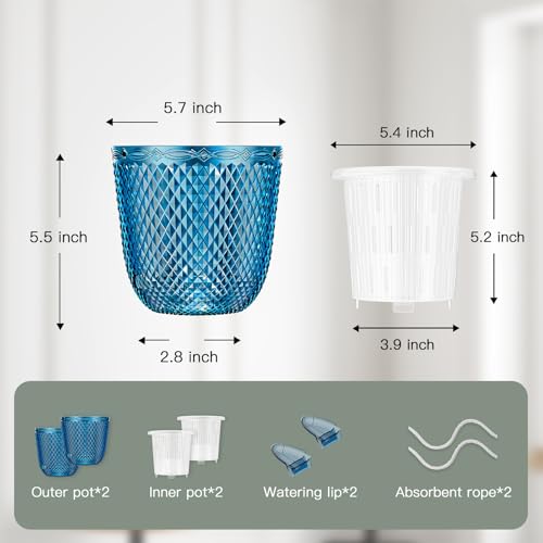 QCQHDU 2 Pack Self Watering Pots, 5.7 Inch, with Drainage Holes, Klein Blue - color: Klein Blue, size: 5.7in