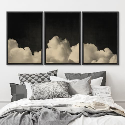 MUDECOR Framed Canvas Print Wall Art Dramatic Cloudscape Black and Beige Sky Illustrations Realism Decorative for Living Room, Bedroom, Office - 16"x24"x3 Black - color: A07-2502-pai05, size: 16"x24"x3 Panels Black