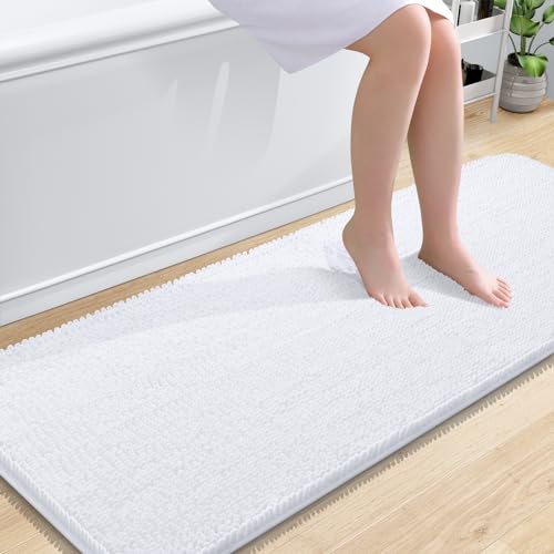OLANLY Bathroom Runner Rugs 59x24, Extra Soft Absorbent Chenille Bath Rugs - color: White, size: 59" X 24"
