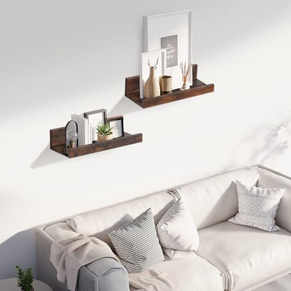 Muzilife 12" Small Floating Shelves Wood Wall Shelf with Lip, 2Pcs, Brown - color: Walnut Brown, size: 12"