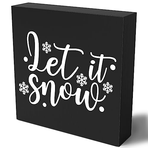 Funny Christmas Wooden Box Sign Plaque Let It Snow Black Wood Box Sign Rustic Art Home Shelf Desk Decor 5 x 5 x 1 Inches - color: Merry Christmas30
