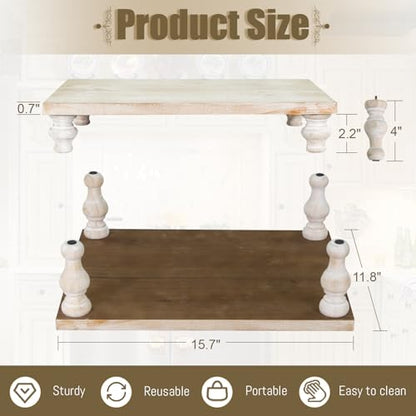 MAONAME Wood Display Risers Distressed, Wash White Wooden Pedestal Stand