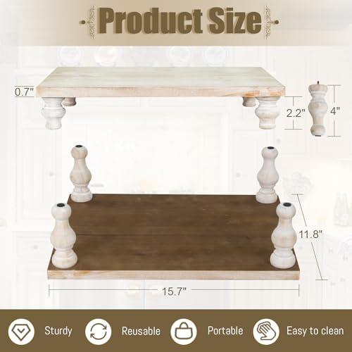 MAONAME Wood Display Risers Distressed, Wash White Wooden Pedestal Stand