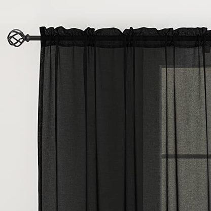 Sheer Curtains Rod Pocket Voile Drapes 52"Wx 108"L, Black, 2 Panels - color: Black, size: 52"W x 108"L (Pack of 2)