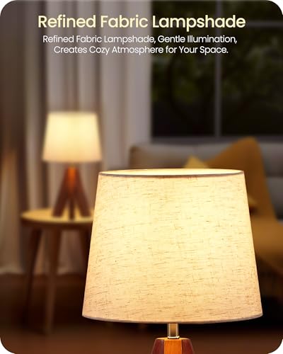 Tripod Table Lamps Set of 2, Small Bedside Lamps, Modern Nightstand Lamp with Dark Pearwood Base & Beige Shade, Boho Desk Light for Bedroom, Kids Room, Living Room, Office, Study, LE51TLP205 - color: 2Pack Beige+Pearwood
