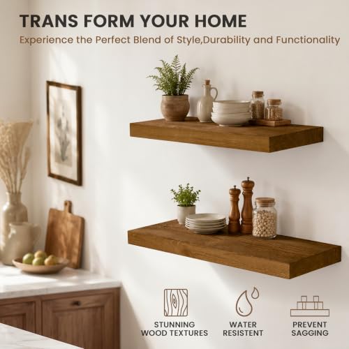 Solid Wood Floating Shelves for Wall 20 inch,Walnut Wooden Shelf Set of 2 - color: Walnut, size: 20inches-2P