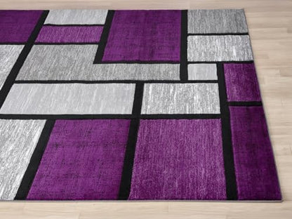 Modern 5x7 Purple Geometric Living Room Rug - Area Rugs for Living Room Dining & Bedroom - Hand Carved Runner Carpet - Durable Polyester - Non-Fade Stain-Resistant - Turkish Made - color: Purple, size: 5' x 7' (Rectangular)