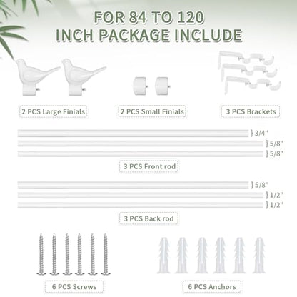 3/4" Diameter Farmhouse Double Window Treatment Curtain Rod, Bird Finials (84"-120", Glossy White) - color: Glossy White, size: 84"-120"