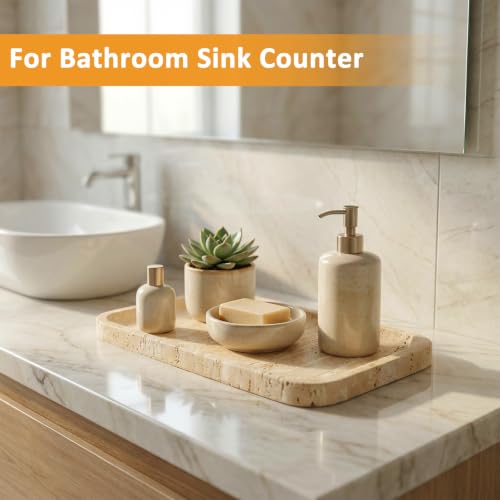 Marble Bathroom Vanity Tray, Rectangular Marble Decorative Tray - color: Light Khaki