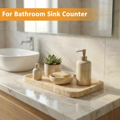 Marble Bathroom Vanity Tray, Rectangular Marble Decorative Tray - color: Light Khaki