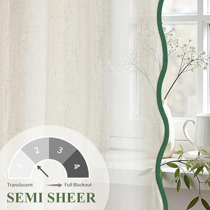 DriftAway Semi Sheer Scalloped Edge Linen Coastal Beach Window Curtains for Living Room Bedroom 2 Panels Rod Pocket Each Size 52 Inch by 63 Inch Loden Green - color: Linen Loden Green, size: 52"W x 63"L (Pack of 2)