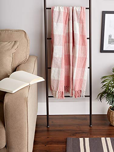 DII Buffalo Check Collection Rustic Farmhouse Throw Blanket with Tassles, 50x60, Pink/White - color: Pink/White, size: 50x60"