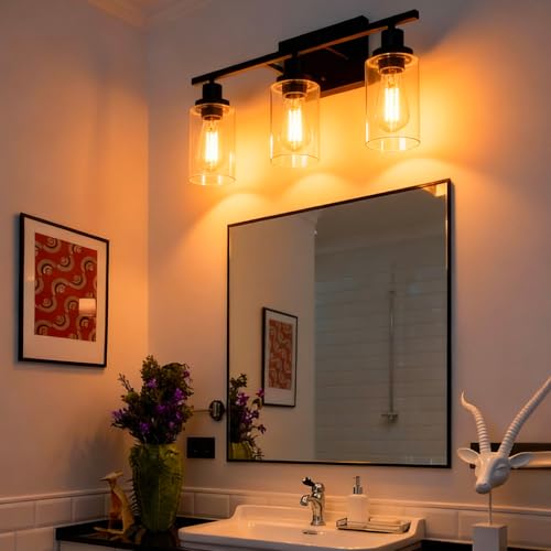MELUCEE Bathroom Vanity Light Fixtures 3 Lights Black with Clear Glass - color: Black, size: 3-Light