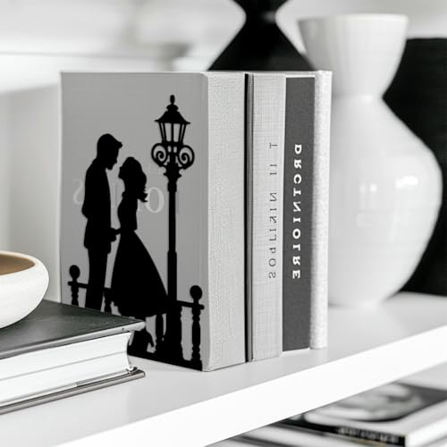 Peacoblue 5.3"x4.3"x7.9" Metal Bookends, Heavy Duty Book Ends for Shelves - style: Men and Women Under Streetlight