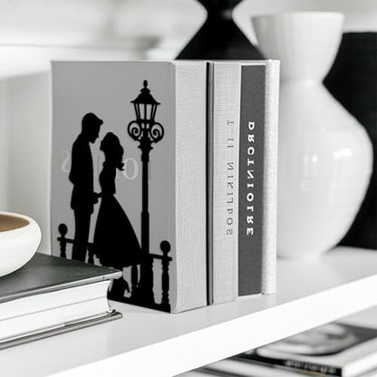 Peacoblue 5.3"x4.3"x7.9" Metal Bookends, Heavy Duty Book Ends for Shelves - style: Men and Women Under Streetlight