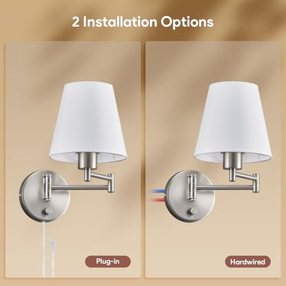 VONLUCE Wall Lamp, Plug in & Swing Arm Wall Sconce, Nickel Finish - color: Nickel, size: 1 Pack