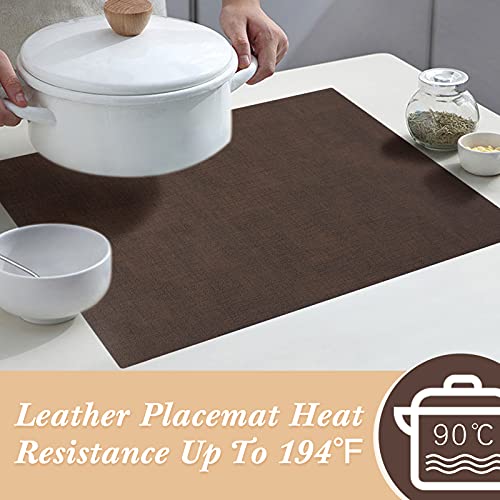 SUEH DESIGN Leather Placemats Table Mats Set of 6, Brown and Tan - color: A: Brown & Tan