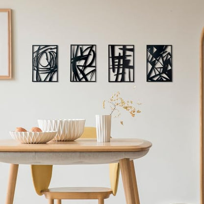 OYEFLY 4 Pack Abstract Metal Wall Art,Minimalist Art Decoration for Living Room Bedroom Bathroom Study (Black, 9.4 x 6.5inch) - size: 9.4 x 6.5inch