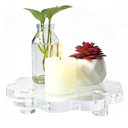 2 Pcs Scalloped Acrylic Risers for Diaplay, Thick Clear Pedestal Stands Candle Tray Riser, Double as Tabletop Jewelry Pland Holder Mini Cake Stand for Home Decor (7.87 inch) - size: 7.87 inch