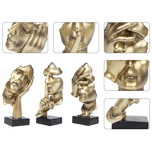 prosfalt 3 Pcs Thinker Statue, Silence is Gold Abstract Art Figurine - color: 3 Pcs Gold