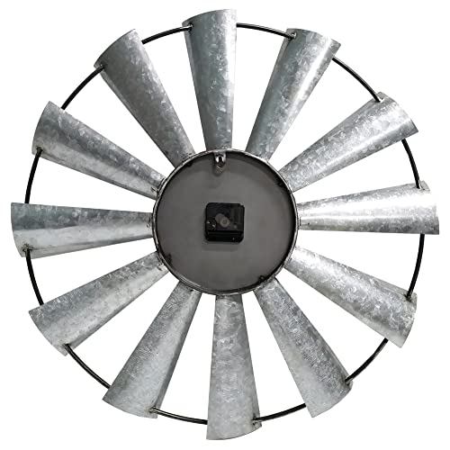Evursua 24 Inch Modern Farmhouse Clock Large Metal Windmill Clock for Walls Indoor Outdoor Home,Galvanized Metal Decor Wall Clock Distressed