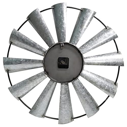 Evursua 24 Inch Modern Farmhouse Clock Large Metal Windmill Clock for Walls Indoor Outdoor Home,Galvanized Metal Decor Wall Clock Distressed