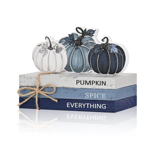 Smile Fall Wooden Decor Signs Blue Tone Pumpkins PUMPKIN SPICE EVERYTHING Tiered Tray Tabletop Signs for Autumn Harvest Thanksgiving Home Decor - style: Blue Pumpkin