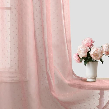 Light Pink Sheer Curtains for Girls Room 84 Inch 2 Panels Set Polka Dots - color: Pink, size: 52"W x 84"L (Pack of 2)