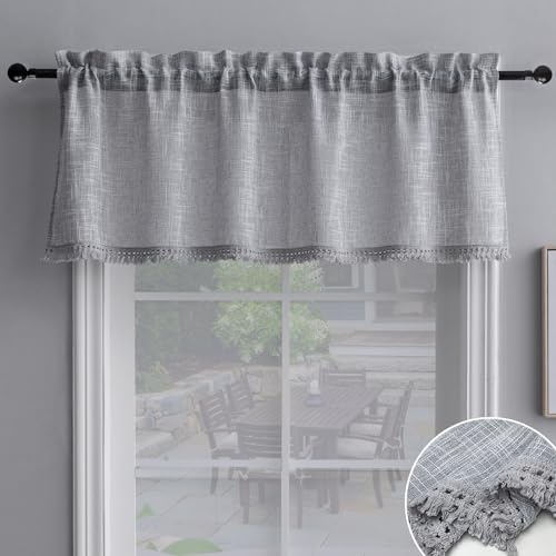 Beda Home Tassel Linen Textured Swag Curtain Valance, Grey, 52 x 18 in - color: Grey, size: 52"W x 18"L (Pack of 1)