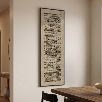Large Framed Wabi Sabi Abstract Wall Art, Long Narrow Vertical 20x60 In - color: Black Marks B, size: 60"L x 20"W