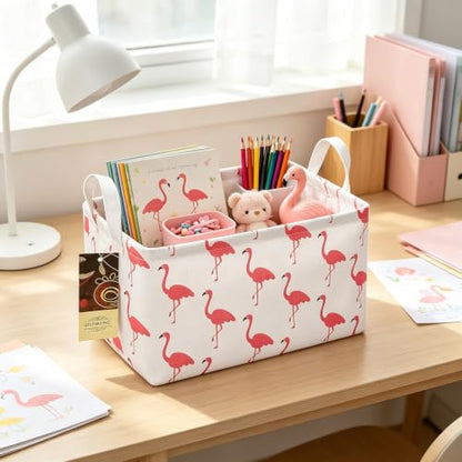 Rectangle Foldable Storage Basket Handles For Home, Flamingo - color: Rectangle Flamingo
