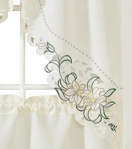 GOHD Lily Fragrance 3pcs Colorful Embroidery Kitchen Cafe Curtain Set.Taupe - color: Taupe