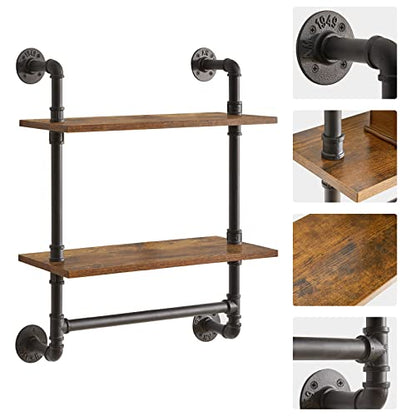 IBUYKE 2-Tiers Industrial Pipe Shelves with Towel Bar RF-TM014 - size: 2 Tier with Tower Bar