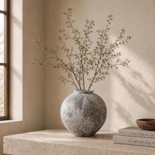 Gray Ceramic Vase 9.1-Inch Round Textured Wabi Sabi Vase for Home Decor - color: Black and Gray, size: 9in