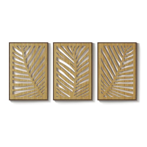 Large Framed Boho Cutout Carved Wood Wall Art for Living Room, 24x36 Inch - color: Brown Color