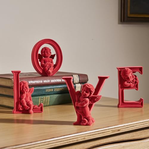 4 Sets Cupid Statue with Soft Velvet Finish Wedding Gifts, Red - color: Cupid-red