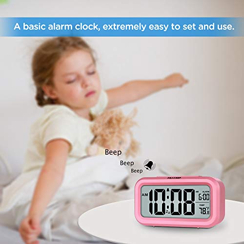 Peakeep Night Light Digital Alarm Clock Battery Operated Indoor Temperature - color: Pink