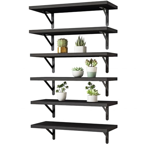 YGEOMER 16.5 Inch Floating Shelves for Wall Home Decor, Black, Set of 6 - color: Black, size: 16.5 x 6.1 x 0.59 inches