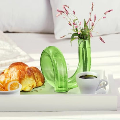 Joeyan Handmade Small Green Glass Flower Vase,Decorative Geometric Bud Vase - color: Green