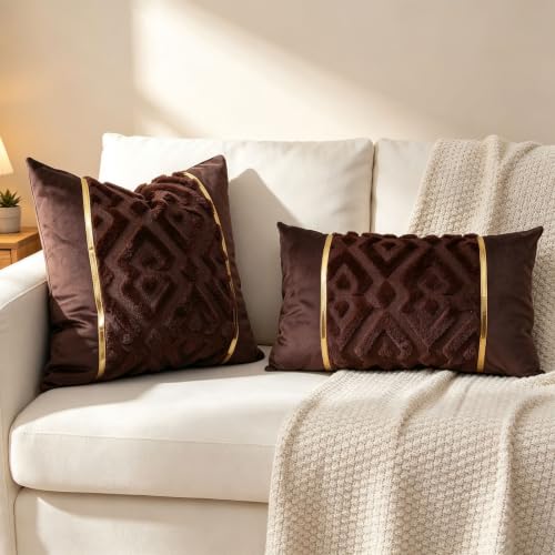 Luxury Patchwork Tufted Throw Pillow Cover 16x16 Inch Set of 2 - color: Dark Brown, size: 16" x 16" (Pack of 2)
