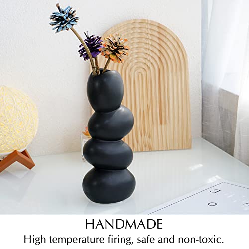 Notakia Ceramic Flower Vase for Home Decor - Handcrafted Cobblestone Shape Vase Centerpiece for Wedding, Decor，Home Decor Living Room, Home, Office, Centerpiece,Table (Black Vase)