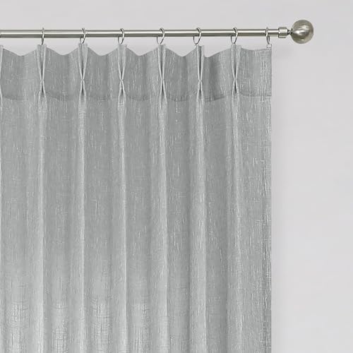 Vision Home Gray Pinch Pleated Semi Sheer Curtains Textured Light Filtering Window Curtains 63 inches for Living Room Bedroom Silver Grey Pinch Pleat Drapes with Hooks Back Tabs 2 Panels 40" Wx63 L - color: Silver Grey/Pinch, size: 40"W x 63"L (Pack of 2)