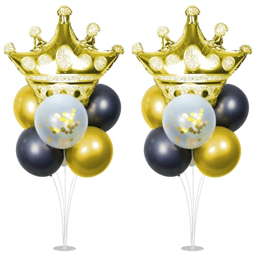 Black and Gold Party Decorations, Crown Balloon Stand Kit For Table 2 Sets with Balloons, Great for Black and Gold Brithday Party Decorations, Bachelorette, Wedding Party Decor - color: Black and Gold
