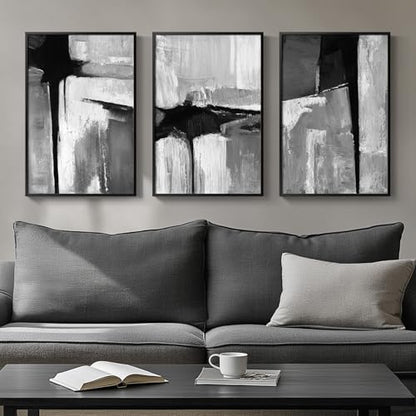 Framed Black White Gray Abstract Wall Art, 3 Piece Canvas Prints 16x24 In - color: Infinite Gray, size: 16" W x 24" H x 3Pcs