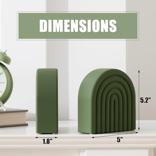 Sage Green 2 Pcs Boho Arch Concrete Bookends for Shelves, Rainbow - color: Sage Green, style: Rainbow