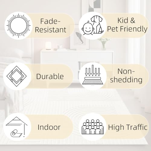 Beige Solid Area Rug 6x9, Washable Rugs for Living Room Bedroom - color: Light Beige, size: 6' x 9' (Rectangular)