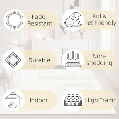 Beige Solid Area Rug 10x14 Large Washable Soft Rugs for Living Room - color: Light Beige, size: 10' x 14' (Rectangular)