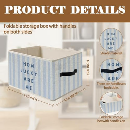 How Lucky Are We Preppy Blue Striped Storage Basket Organizer - color: How Lucky
